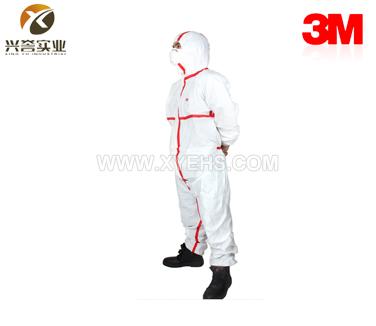 3M 4565 白色帶帽紅色膠條防護服  